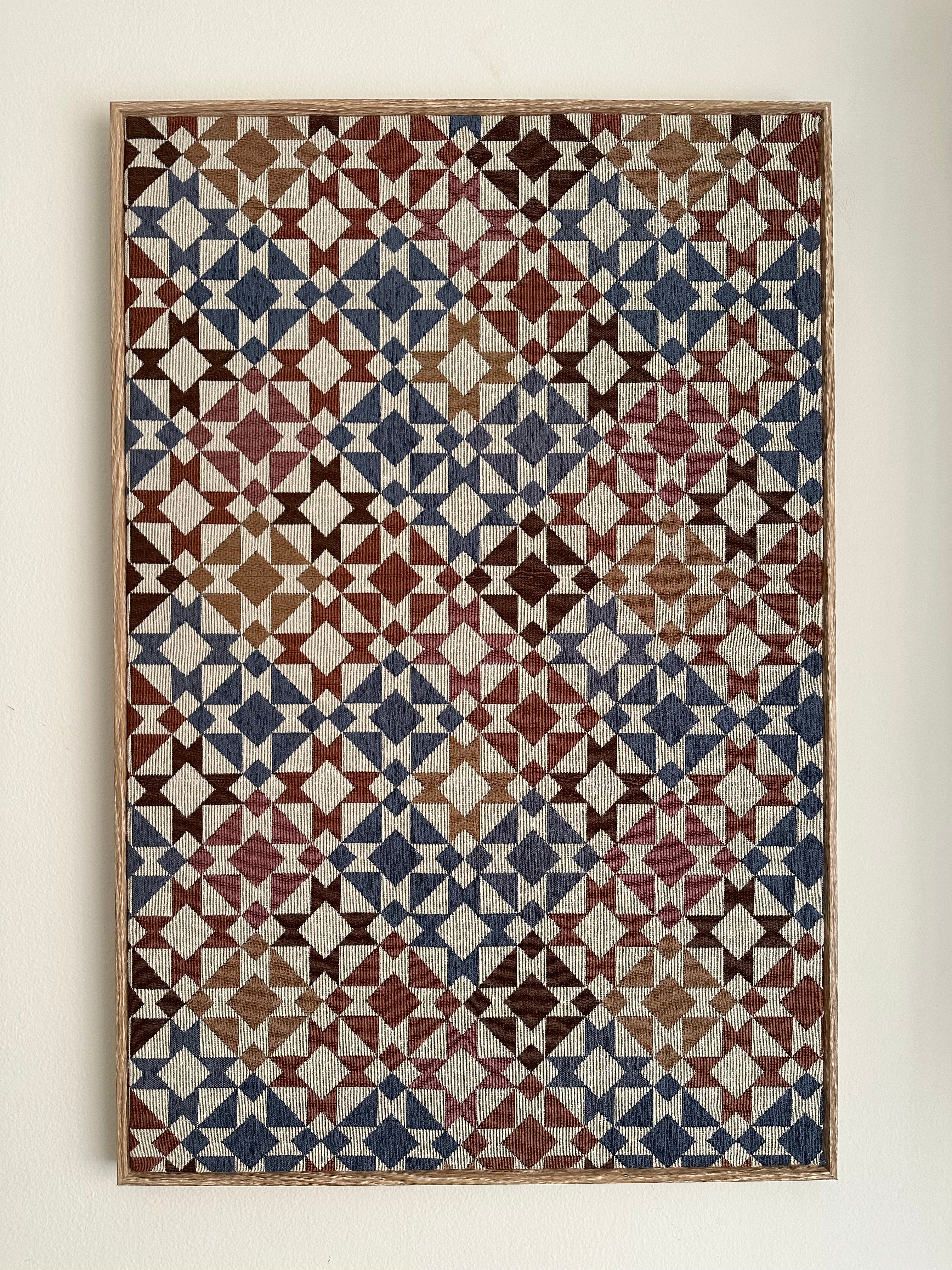 Kaleido Cubes blue pink mustard and rust overlapping cube handmade textile wall art