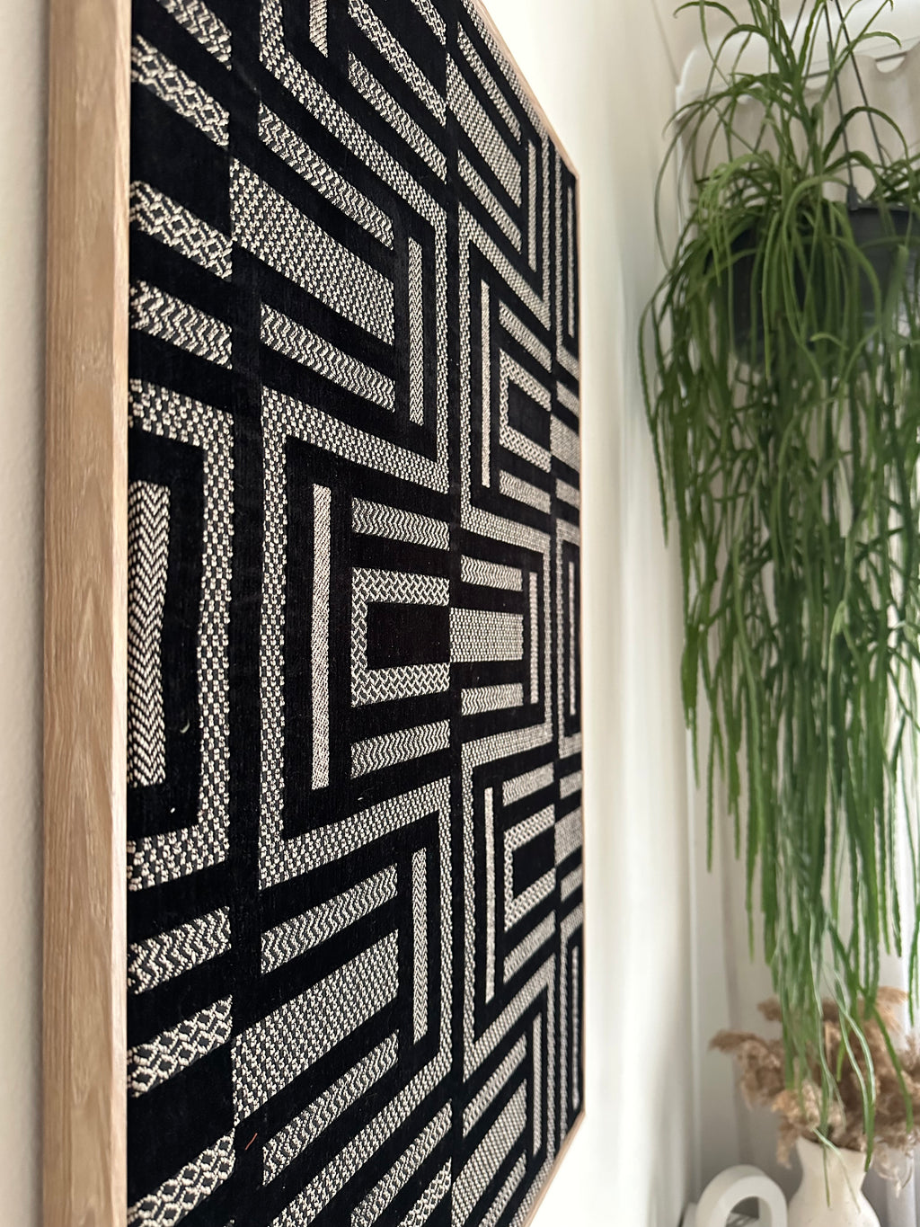 Noir Deco black velvet and gold geometric handmade textile wall art