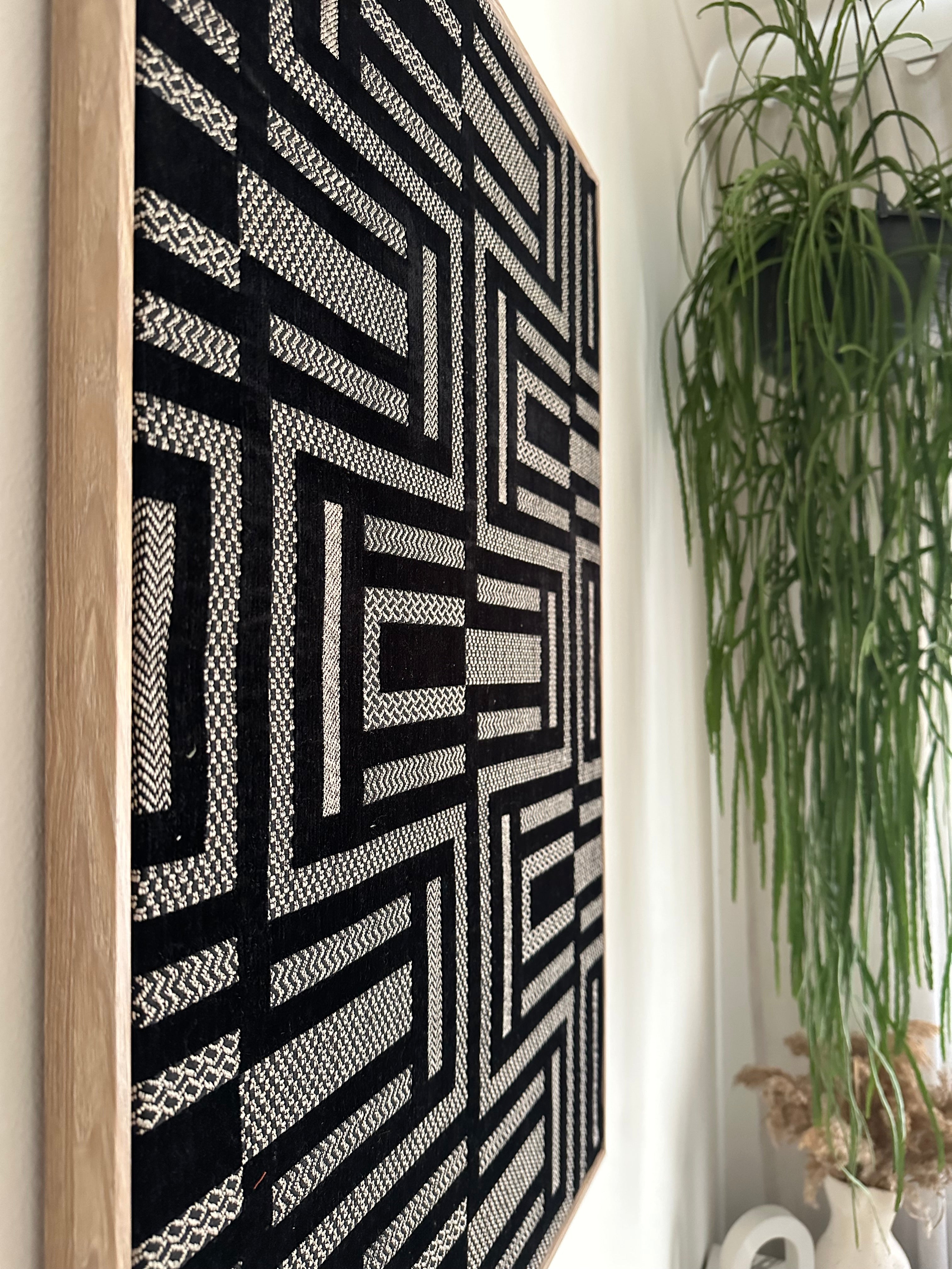 Noir Deco black velvet and gold geometric handmade textile wall art