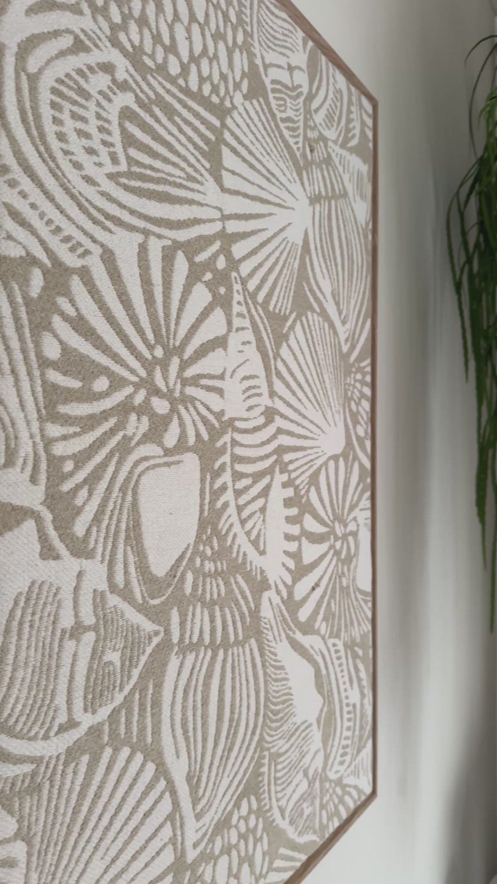 Neutral Dune coastal beige textile wall art with white shell detail