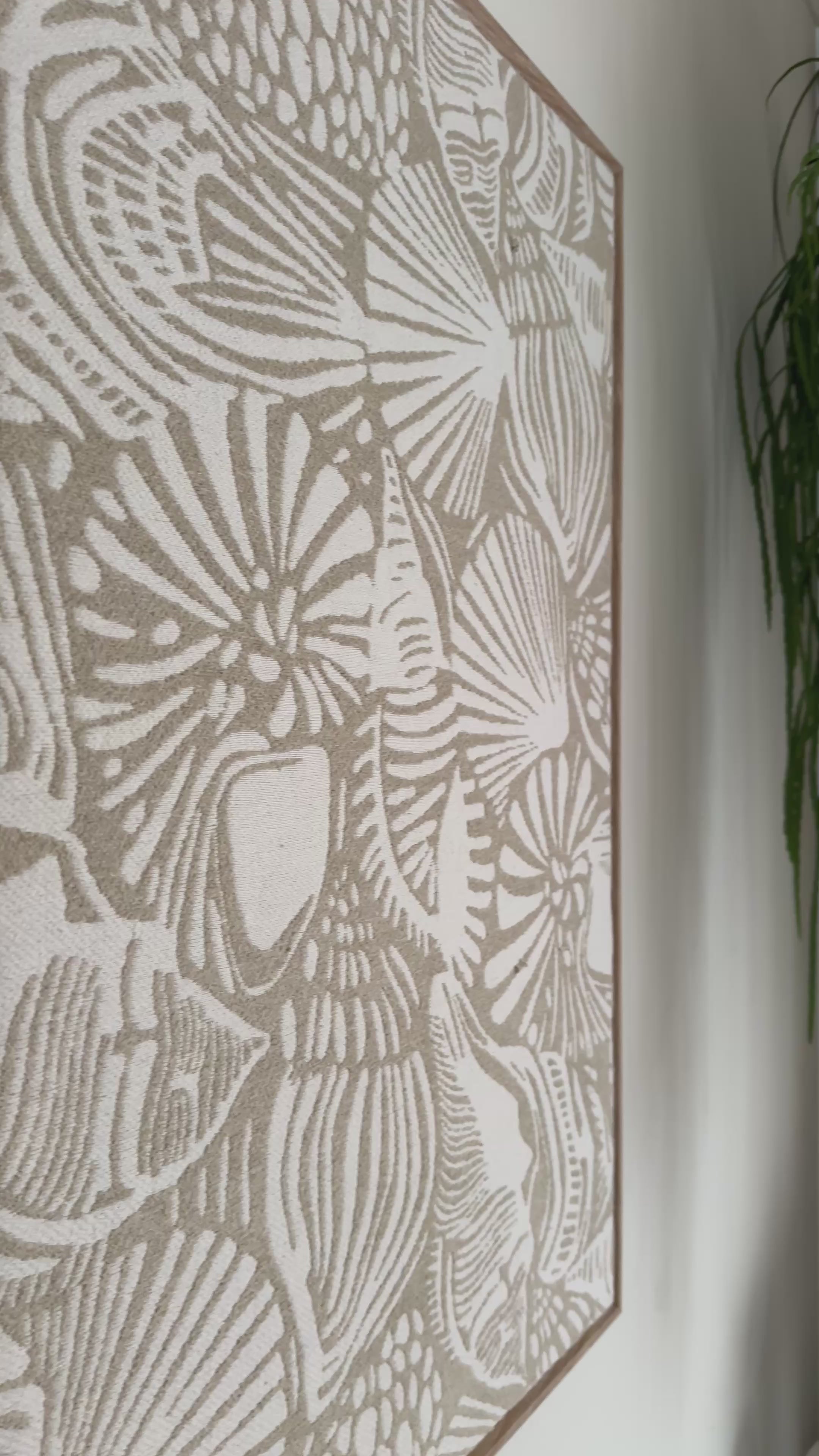 Neutral Dune coastal beige textile wall art with white shell detail