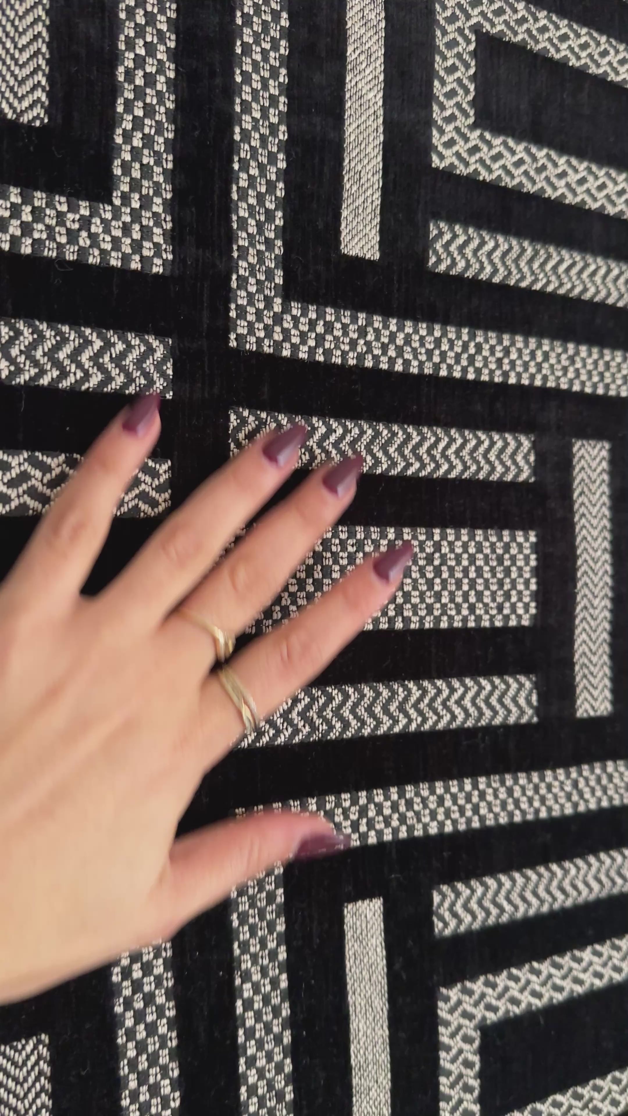 Noir Deco black velvet and gold geometric handmade textile wall art