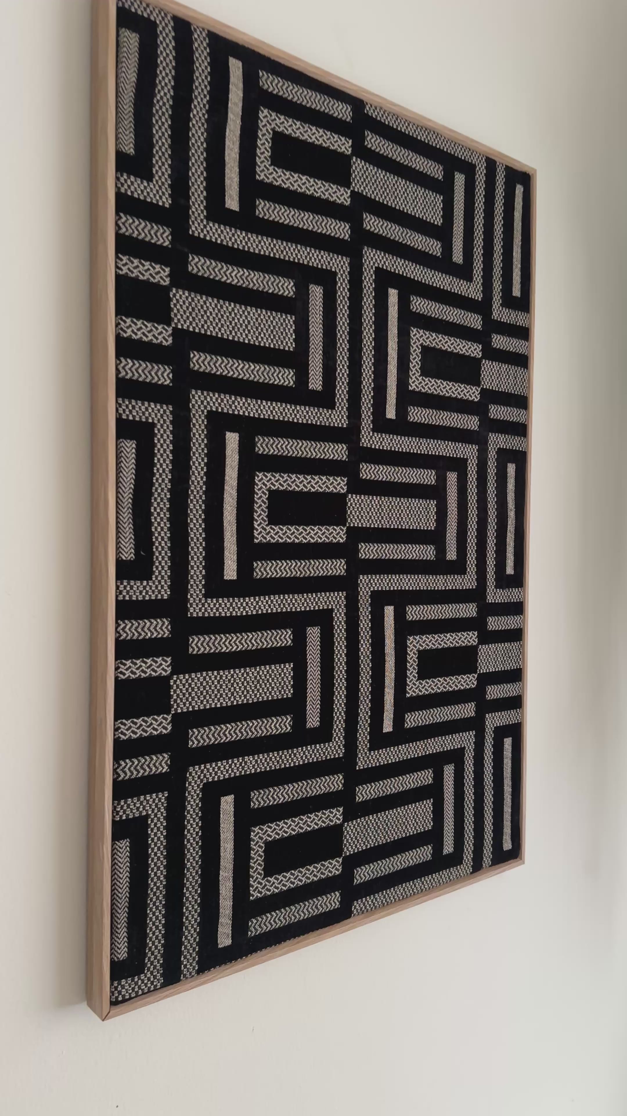 Noir Deco black velvet and gold geometric handmade textile wall art