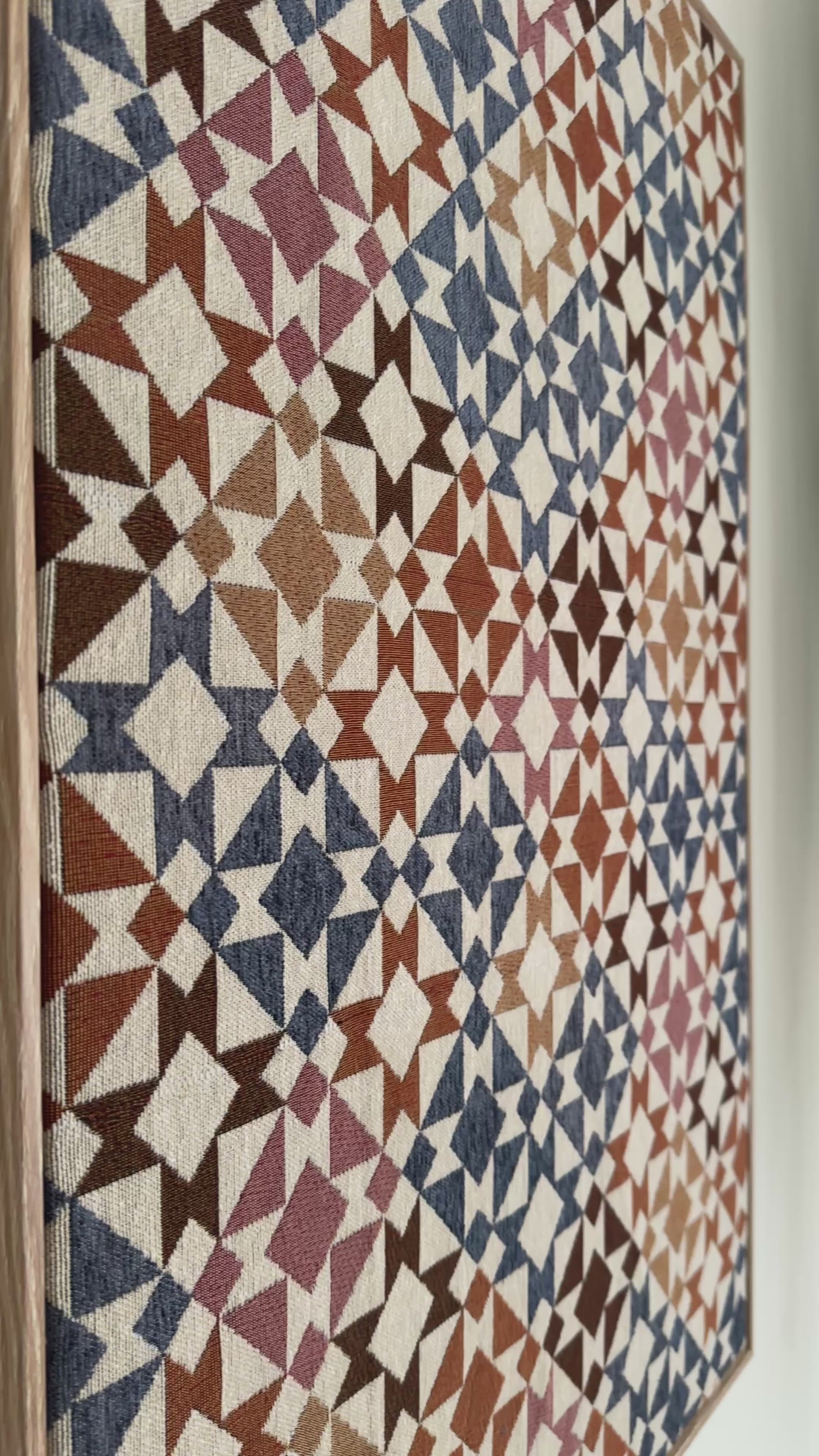 Kaleido Cubes blue pink mustard and rust overlapping cube handmade textile wall art