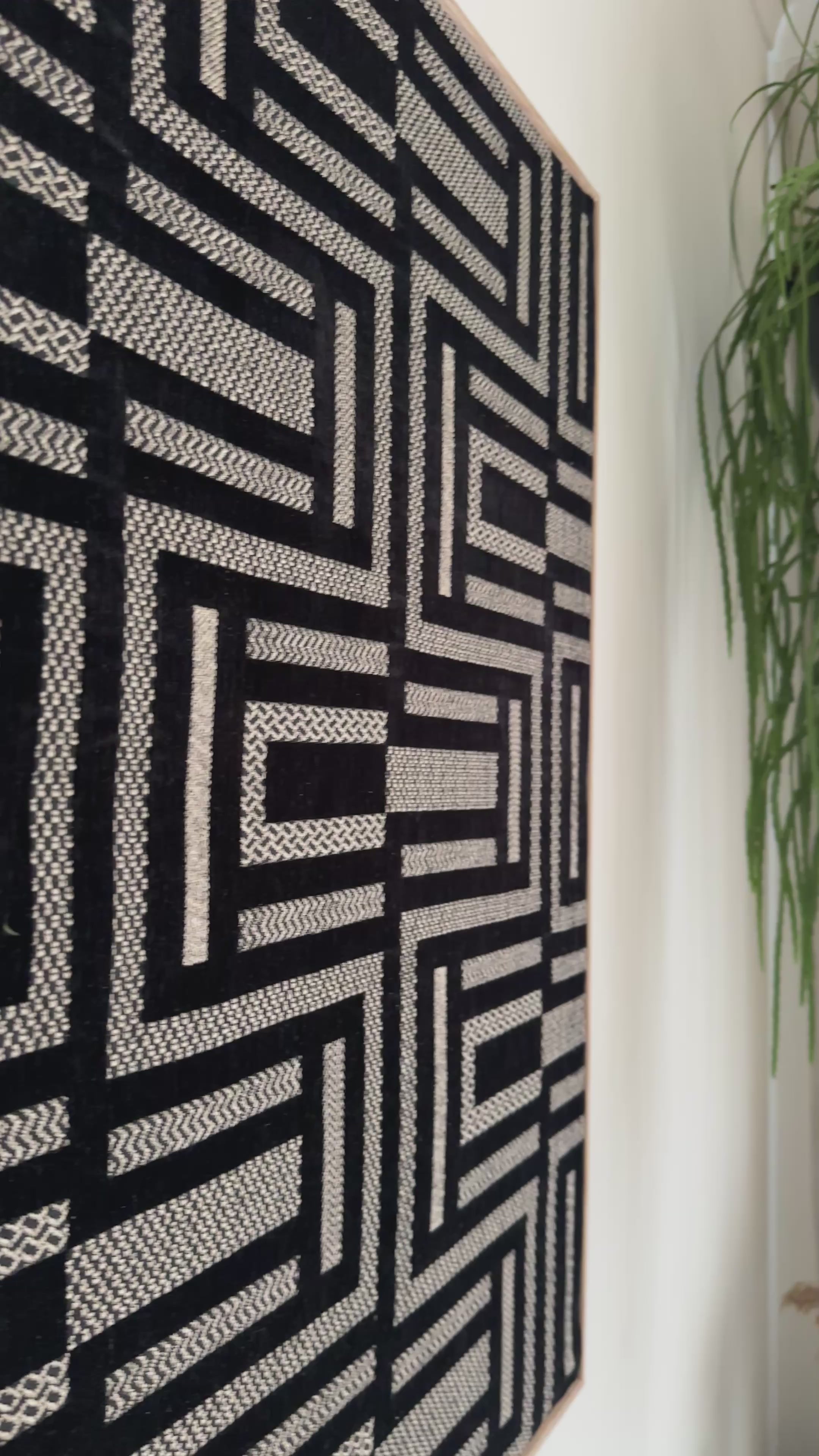 Noir Deco black velvet and gold geometric handmade textile wall art